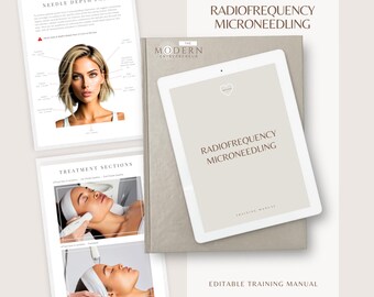 Manual de capacitación en microagujas por radiofrecuencia / Plantilla editable para curso de belleza (Canva)