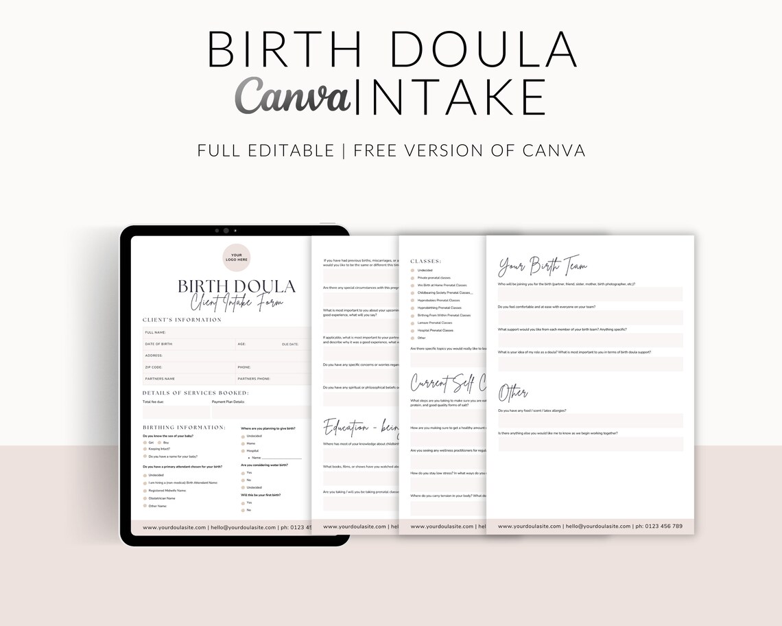 Doula Birth Client Intake Forms: Modern Canva Template (digital ...