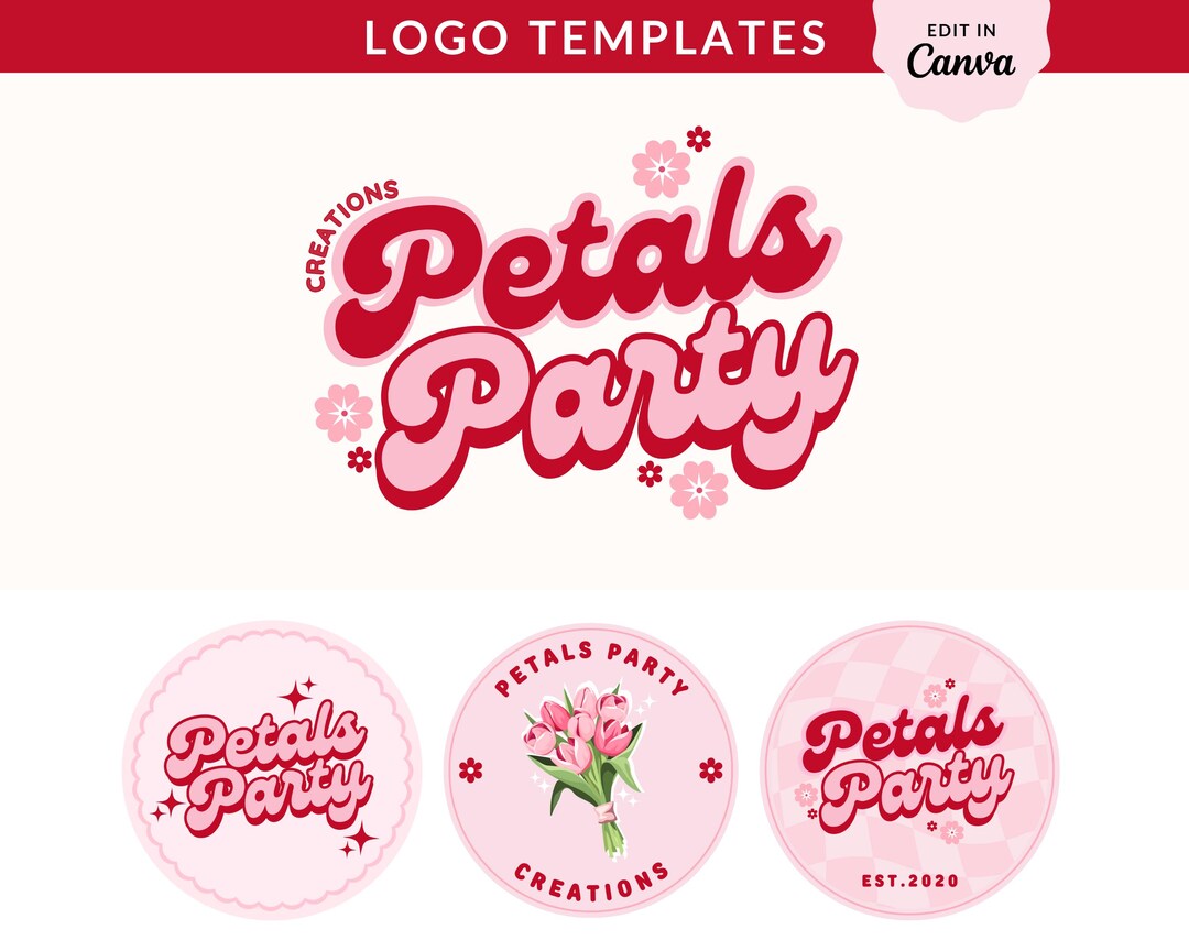 Bright Retro Script Logo Design Template, Groovy Floral Logo, Trendy ...