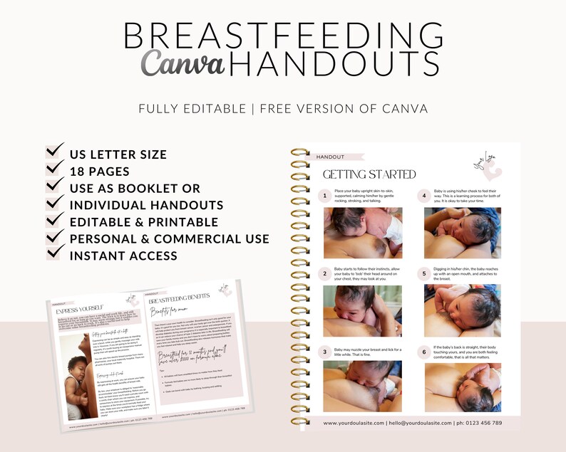 Breastfeeding Handouts, Doula Templates, Doula Handouts, Birthworker Business, Edit in Canva