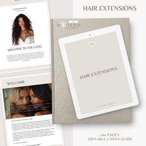 Trainingshandleiding hairextensions: bewerkbare canva-sjabloon (digitale download)