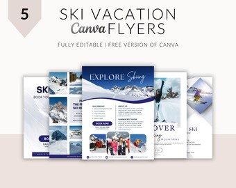 Ski Vacation Flyer Templates: Travel Business Promo Pack (Canva Editable, Printable)