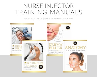 Bundel met trainingshandleidingen esthetische verpleegkundige injector, botox, fillers, anatomie injecteren, complicaties, verpleegkundige injector, bewerken in canva