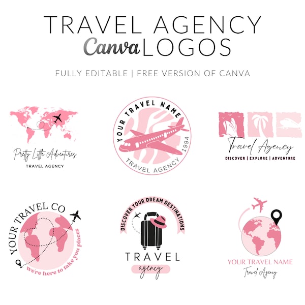 Reisebürologos, Reiselogos, Reiseunternehmenslogo, Reisegeschäft, feminine, elegante Logos, in Canva bearbeiten