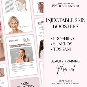 Injectable Skin Boosters Training Manual, Profhilo, Toskani, Sunekos, Student Class Guide, Edit in Canva