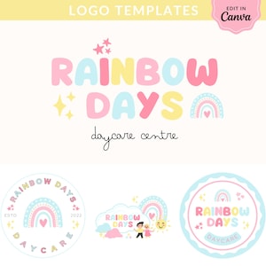 Rainbow Daycare Logo Design: Editable Canva Template