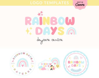 Rainbow Daycare Logo Design: Editable Canva Template