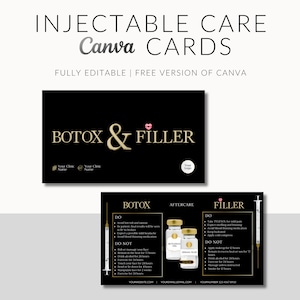Zorgkaart esthetiekkliniek, visitekaartje, botox, neurotoxines, botulinum, vullers, aanpasbaar, voeg je logo toe, bewerk in canva