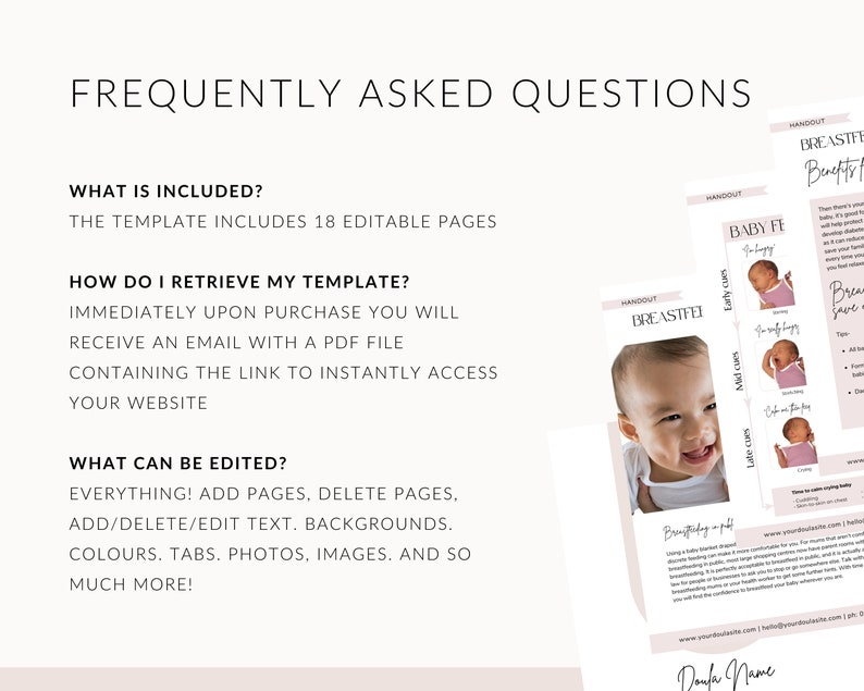 Breastfeeding Handouts, Doula Templates, Doula Handouts, Birthworker Business, Edit in Canva