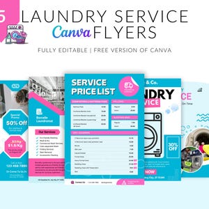 Folhetos de serviço de lavanderia, publicidade de lavanderia, marketing de lavanderia, negócios de lavanderia, modelos de lavagem a seco, editar no Canva