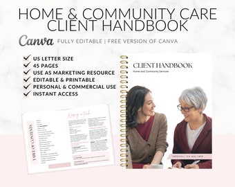 Home Care Client Booklet, Community Care, Welcome Handbook, Packages, Services, Care Giving Business, Personal Care Agency, Edit in Canva