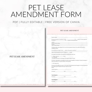 Plantilla de formulario de modificación del contrato de alquiler de mascotas, permiso para mascotas en propiedades de alquiler, formulario de aprobación de mascotas, edición en Canva