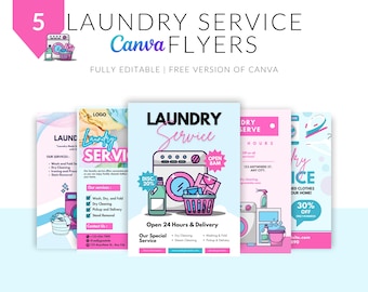 Laundry Service Flyers: Launderette Advertising Templates (Canva, Digital Download)