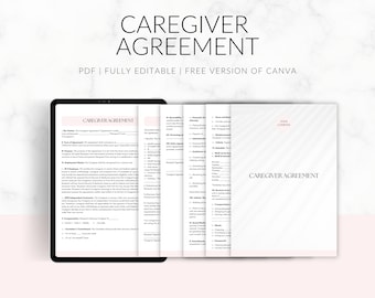Caregiver Agreement Template, Caregiver Contract, Add your logo, Edit in Canva