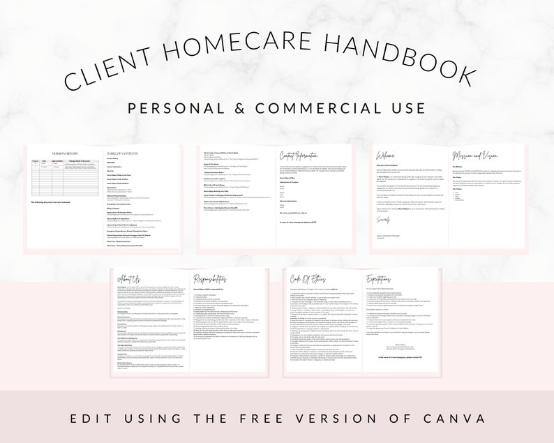 Home Care Client Handbook: Editable Canva Template (US Letter) - Etsy