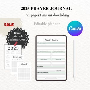 Prayer Journal - Editable PDF for Prayer, Reflection, and Spiritual Growth | Digital Journal Printable