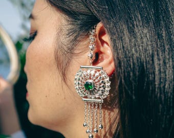 Nepali Godawari Ohrringe - Jhumka Quasten aus reinem Silber, Chrysantheme inspiriert, handgefertigte ethnische Boho Ohrringe