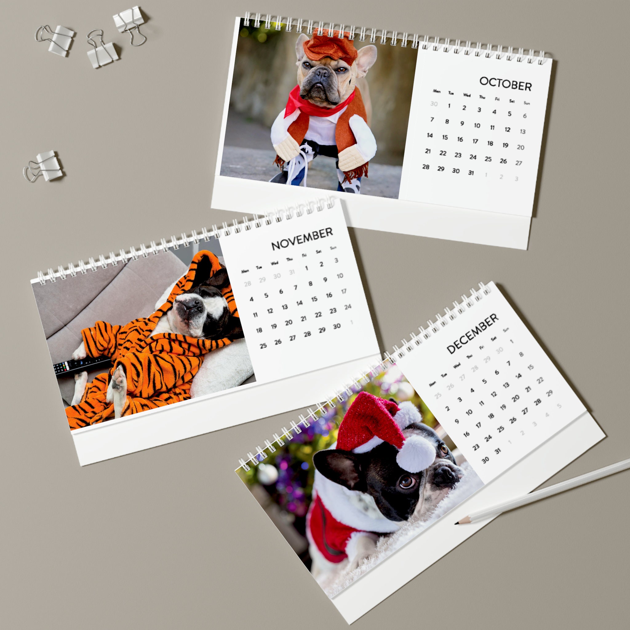 French Bulldog Desk Calendar 2025 Grid Etsy