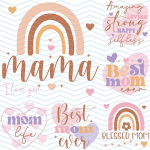 Pacote retrô mãe boho mama clipart mãe amor design mamãe coração arte pastel família para impressão fofa maternidade png svg gráfico de pais descolado