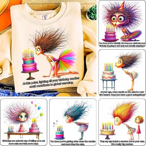 Paquete de imágenes prediseñadas de feliz cumpleaños, impresión y manualidades, pastel de cumpleaños de niña peculiar, proyectos de sublimación, archivos de imágenes prediseñadas de cumpleaños, descarga digital, regalo