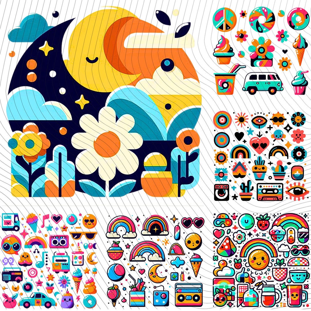 Groovy Retro Flower Clipart Bundle: Boho SVG PNG Cut Files - Etsy