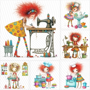 Bundle clipart quirky girl art PNG SVG whimsical adorable cute doll digital download instant printable design graphic set commercial use