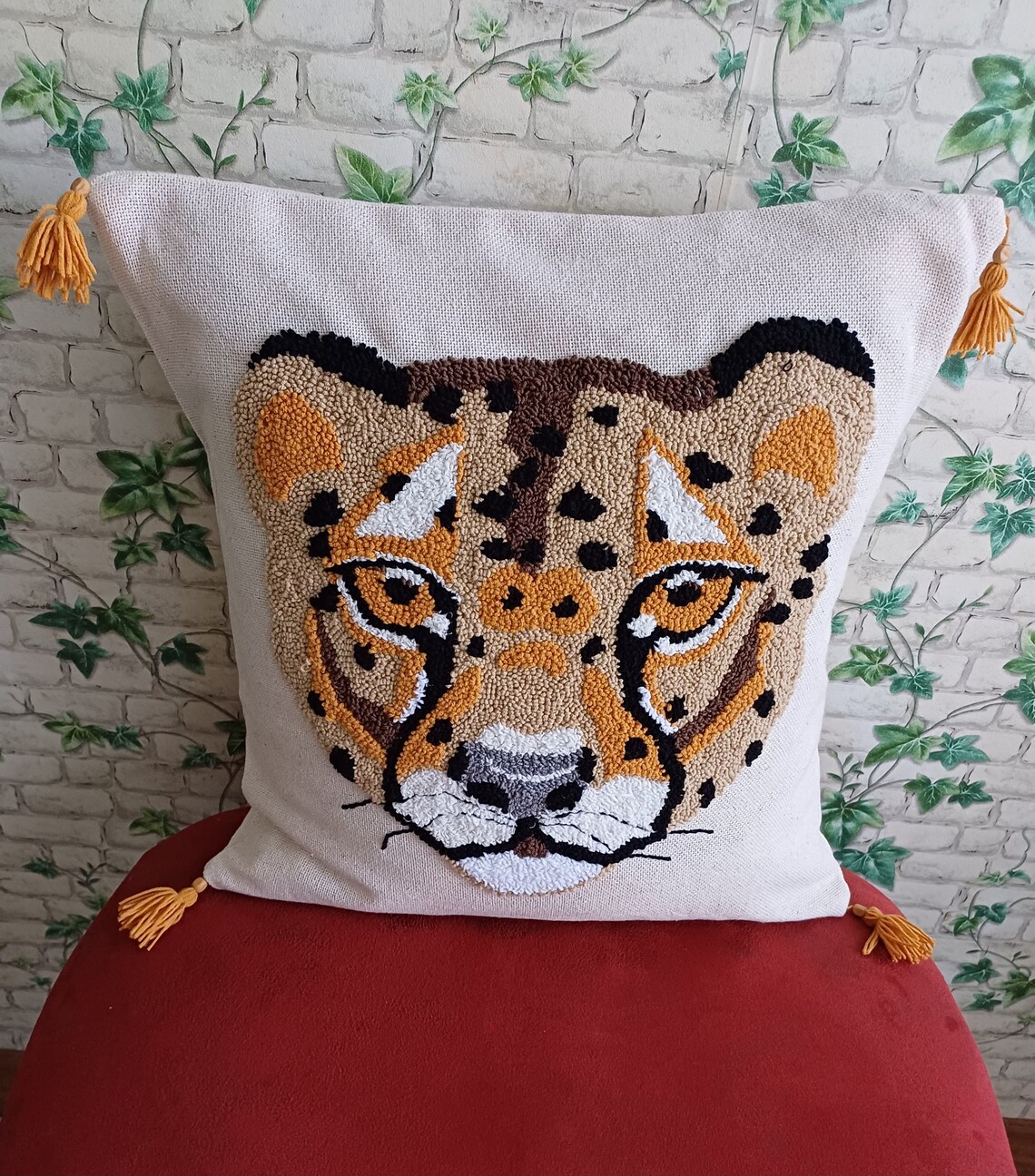 Cheetah With Tassels Hand Hooked Pillow main image 0