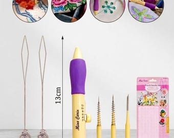 Mina Carin Punch Needle Set, Adjustable Punch Needle Tool, 3 Sizes, Embroidery Needle, Punch Embroidery Tool, Craft Supplies
