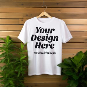 White T-Shirt Mockup - Hanging Gildan 64000 Tshirt Mock Up, Print on demand tshirt mockup, White shirt mockup. Bella Canvas 3001