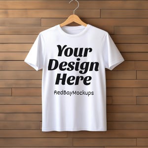 White T-Shirt Mockup - Hanging Gildan 64000 Tshirt Mock Up, Print on demand tshirt mockup, White shirt mockup. Bella Canvas 3001