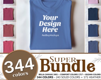 Folded T-shirt mockup bundle - flatlay tshirt mockups - Bella canvas & comfort colors folded flatlay mockup t-shirt bundle Gildan 64000