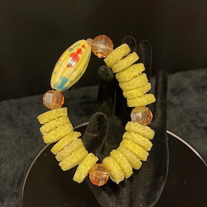 Ghana glass bracelet, Krobo | Ashanti glass sugar bead bracelet, statement bracelet, chunky bracelet, boho,  gift for her, yellow bracelet