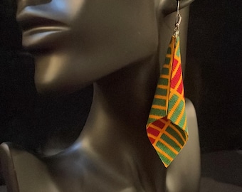 Kente Cloth African Earrings: Handmade Bold Dangle Earrings