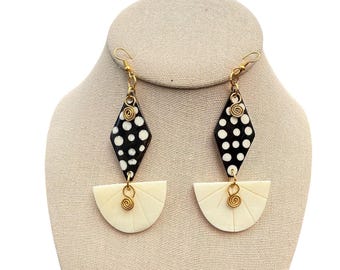 Handmade Bone and Brass African Earrings: Ethnic Dangle Drop Jewelry