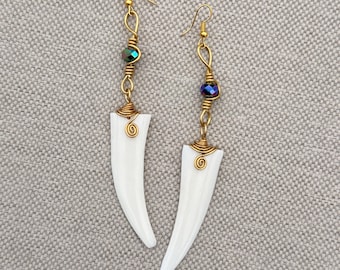 Handmade Bone Dangle Earrings: African Brass Boho Jewelry