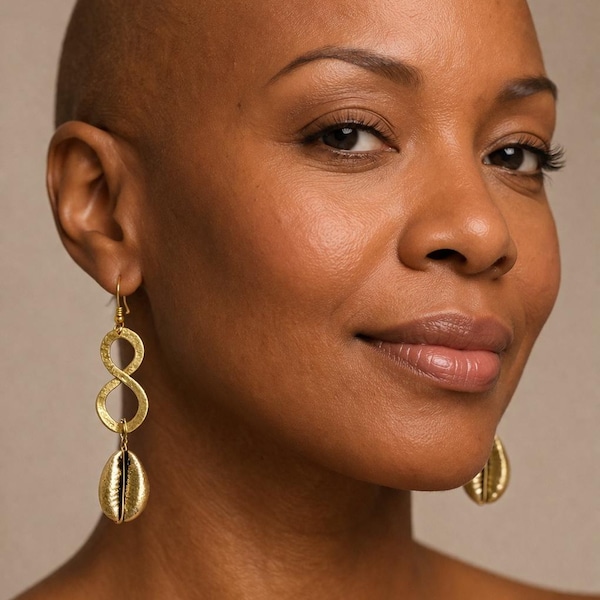 Brass Cowrie Statement Earrings,  Boho Jewelry, African jewelry