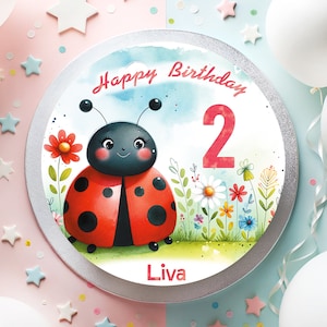 Cake Topper Fondant Birthday Ladybug Flowers Girl Boy