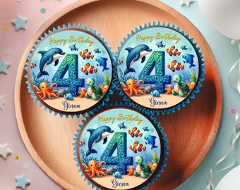 Muffin toppers cupcake muffin muffins fondant birthday magical underwater world dolphins, turtles octopuses sea world (12 pieces)