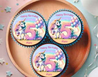 Muffin Toppers Cupcake Muffin Muffins - Fondant Unicorn Magic Birthday Balloon Rainbow Magical (12 pieces)