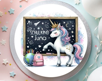 Tortenaufleger aus Fondant Einschulung Schulstart Schulbeginn Schule  Einhorn Wunderschön Einhorn Schultafel