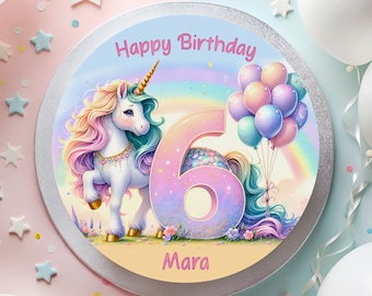 Cake Topper Fondant Unicorn Magic Birthday Balloon Rainbow Magical