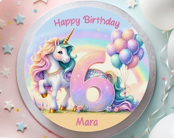 Cake topper fondant unicorn magic birthday balloon rainbow magical