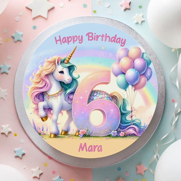 Cake topper fondant licorne magique anniversaire ballon arc-en-ciel magique