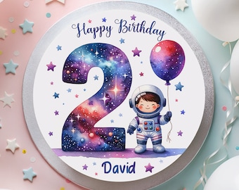 Cake topper fondant birthday astronaut boy space cake balloon galaxy