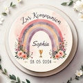 Communion Cake Topper - Personalized with Rainbow, Flowers, Chalice, Name and Date, Festive Design for Special Occasions