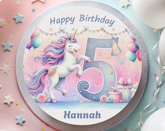 Topper per torta in fondente, compleanno, unicorno, bellissimo sogno di una ragazza, palloncino felice