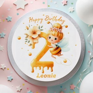 Cake topper fondant birthday sweet bee flowers cake