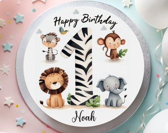 Cake topper fondant birthday safari baby animals lion elephant monkey zebra baby