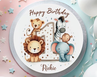 Tortenaufleger Fondant 1. Geburtstag Safari Babytiere Löwe Elefant Affe Zebra Tiger Baby Wild One Torte