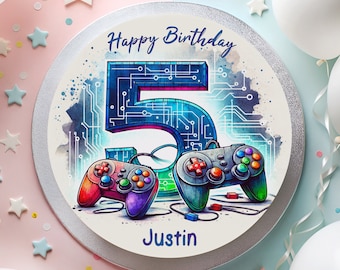 Cake topper fondente compleanno giocatore motivo console di gioco elementi di videogiochi controller tecnologico